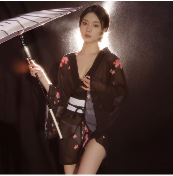 FEE ET MOI - Japanese Retro Sakura Kimono Set (Black) FEE ET MOI - Japanese Retro Sakura Kimono Set (Black)